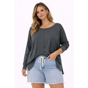 Cyrus Knit Sweater Women XL Gray High Low Hem Drop Shoulder Minimalist